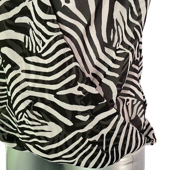 H&M Black and Grey Zebra Print Mock Wrap Sleeveless Blouse Top Size 4 - Picture 7 of 10